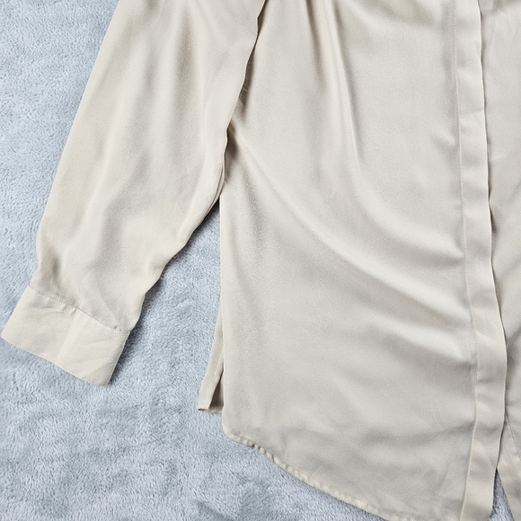 Ali Miles Button Down Blouse Beige XL Matte Sequins Shoulder Block Shoulders - Picture 4 of 10